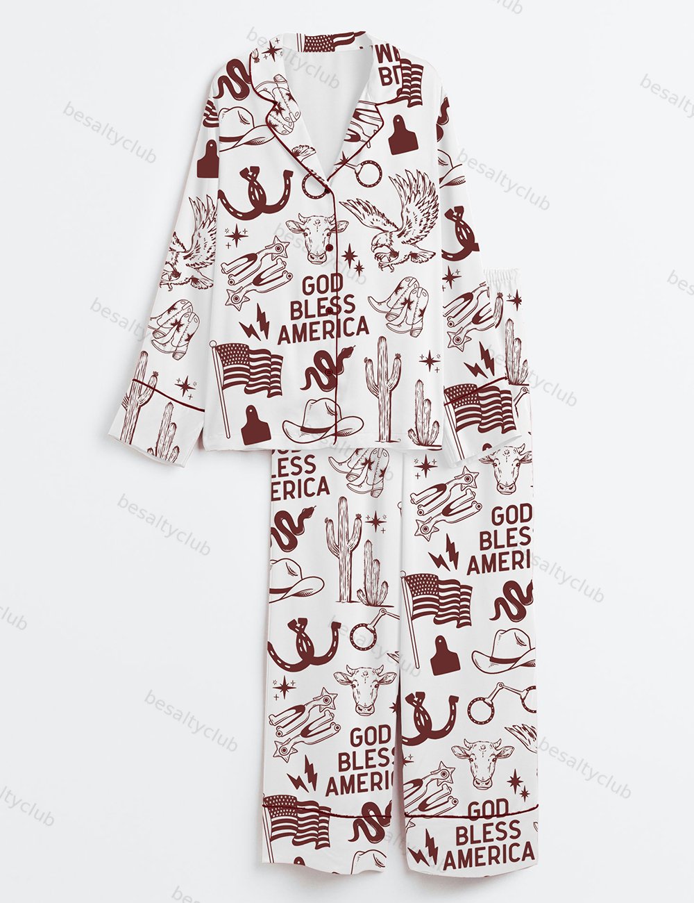 God Bless America Long Sleeve Satin Pajama Set