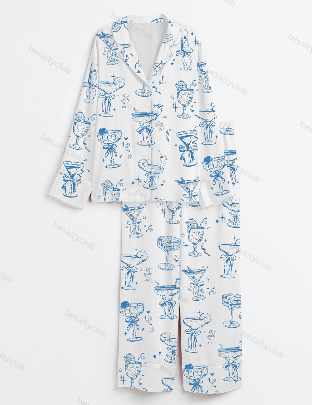Cocktail Mimosa Cosmo Mojito Dirty Martini Margarita Long Sleeve Satin Pajama Set