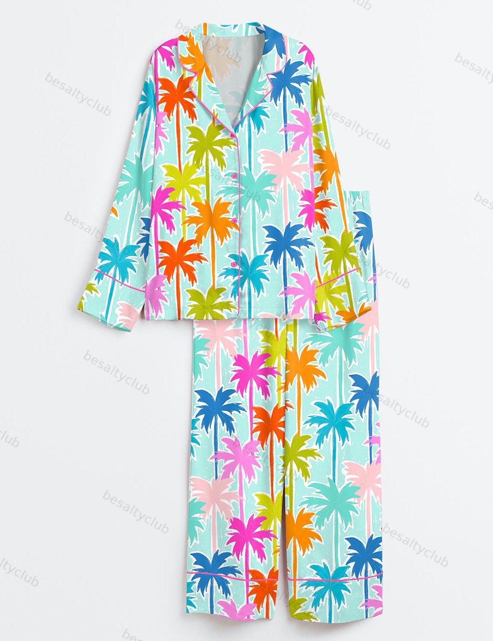 Summer Bright Colours Long Sleeve Satin Pajama Set