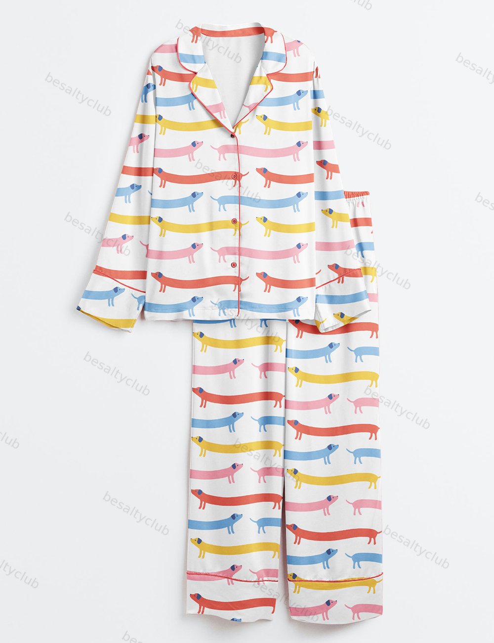 Cute Weenie Dachshund Long Sleeve Satin Pajama Set