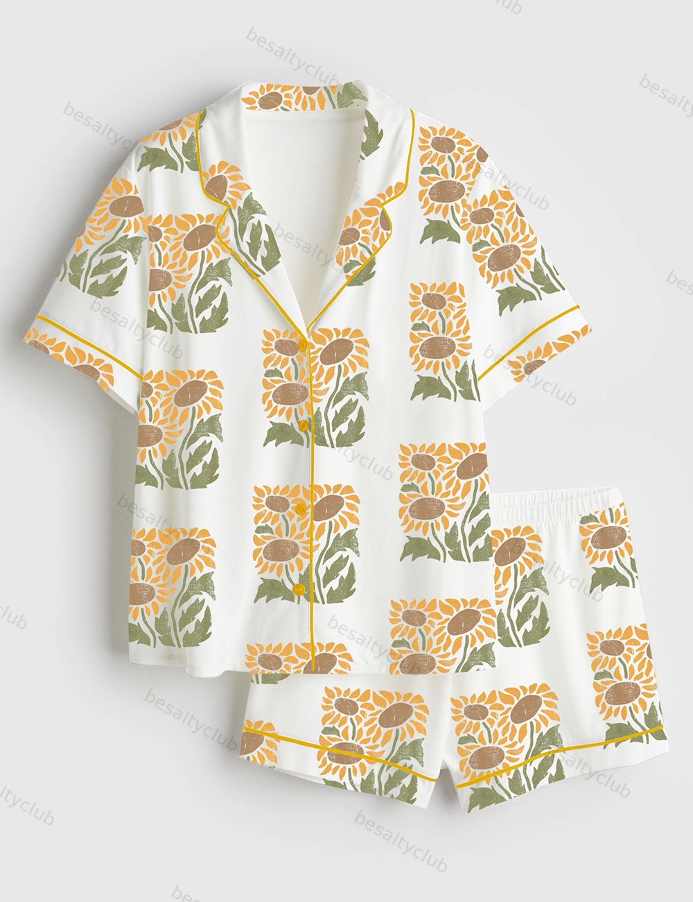 Vintage Sunflower Wildflowers Short Sleeve Satin Pajama Set