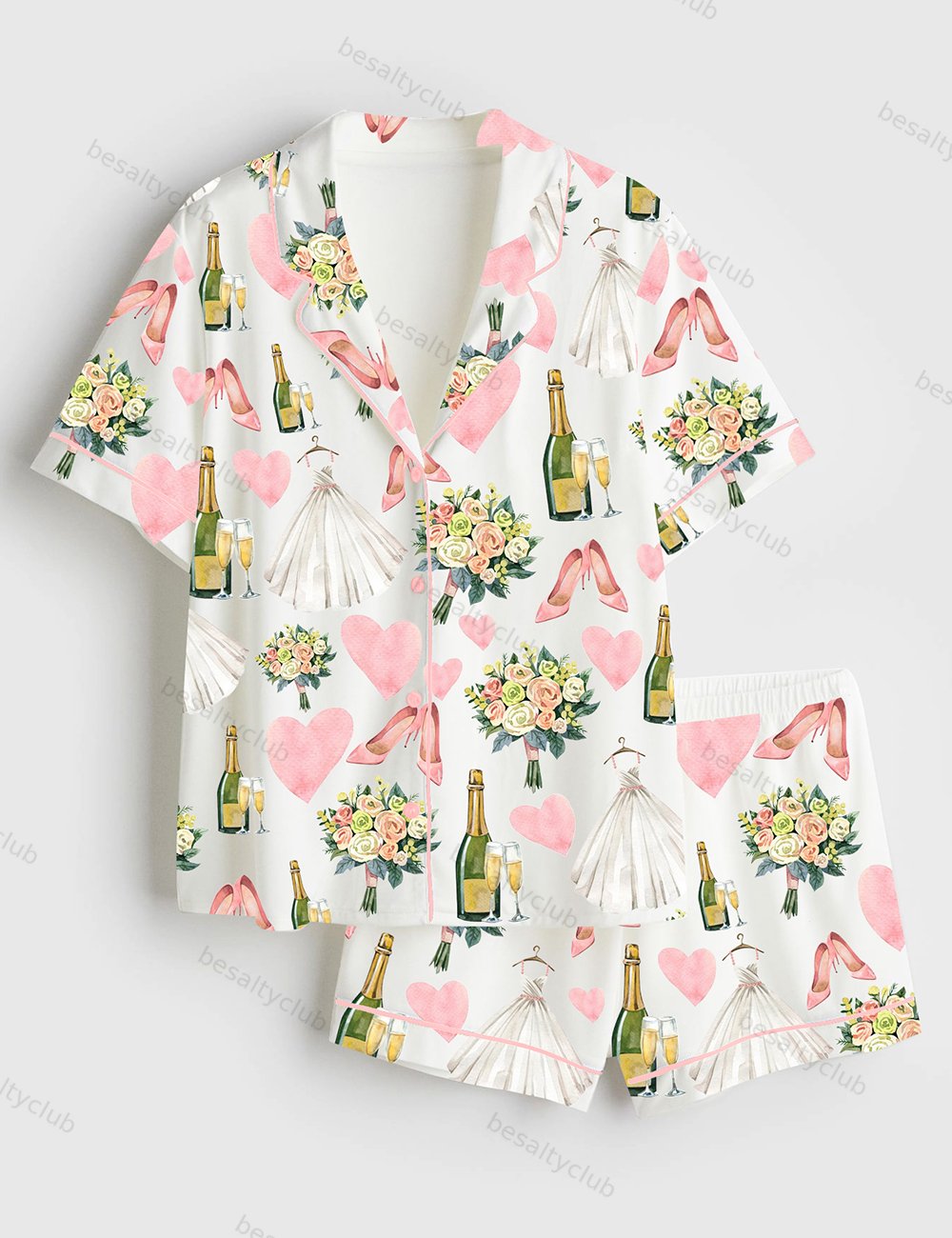 Bride Wedding Champagne Short Sleeve Satin Pajama Set
