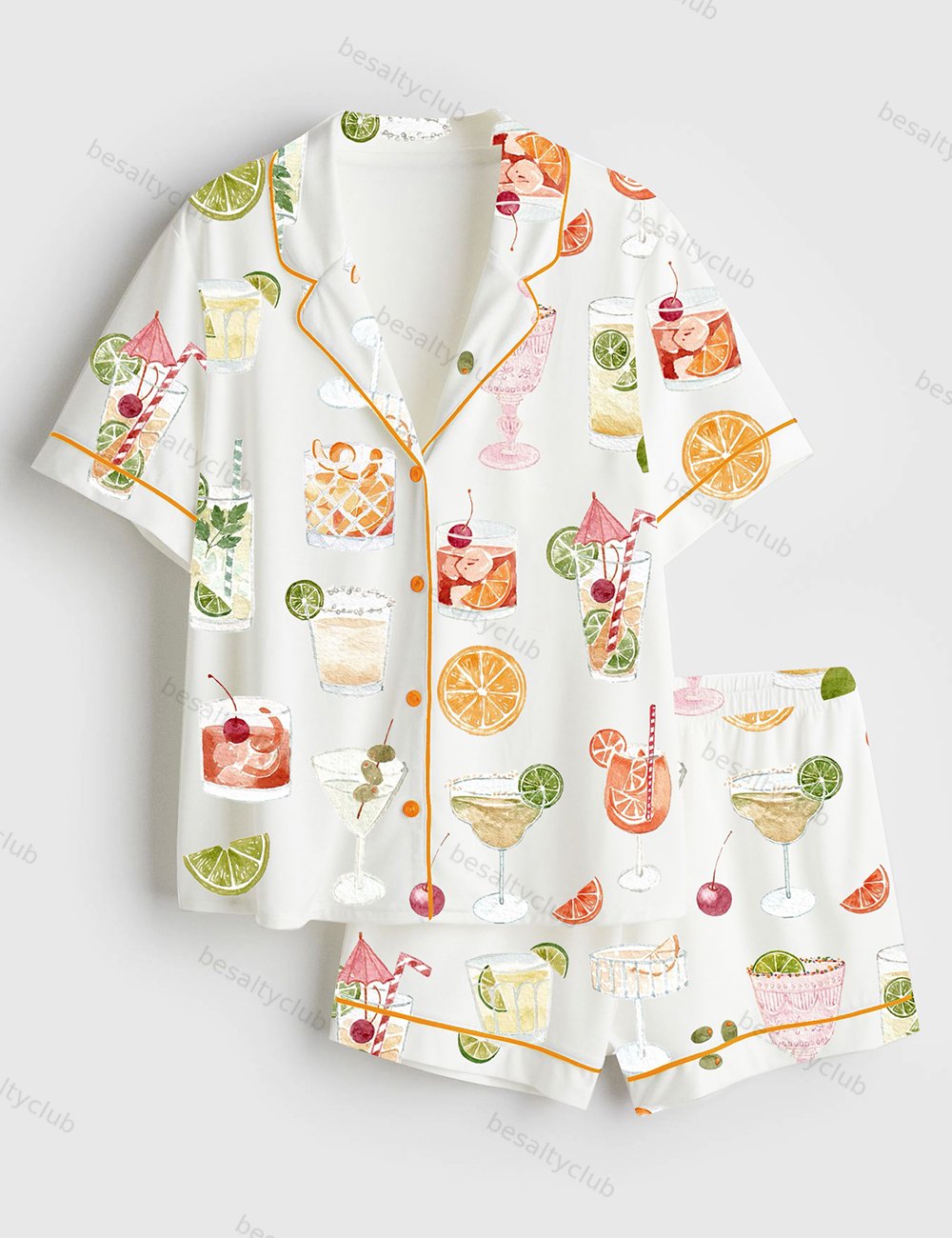 Signature Cocktails Short Sleeve Satin Pajama Set
