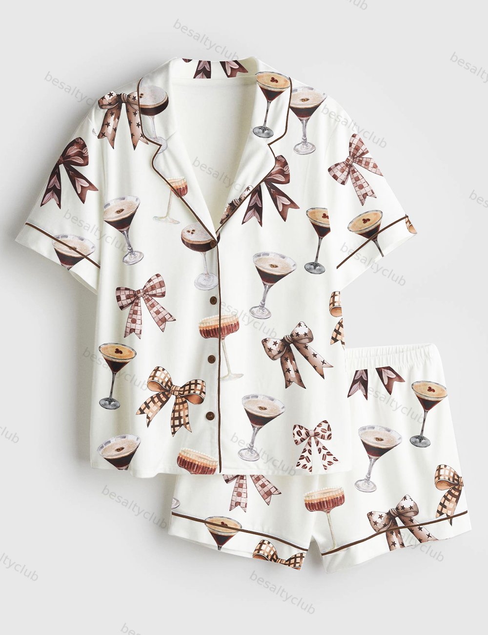 Espresso Martini Cocktail Coquette Tini Time Coffee Lover Short Sleeve Satin Pajama Set