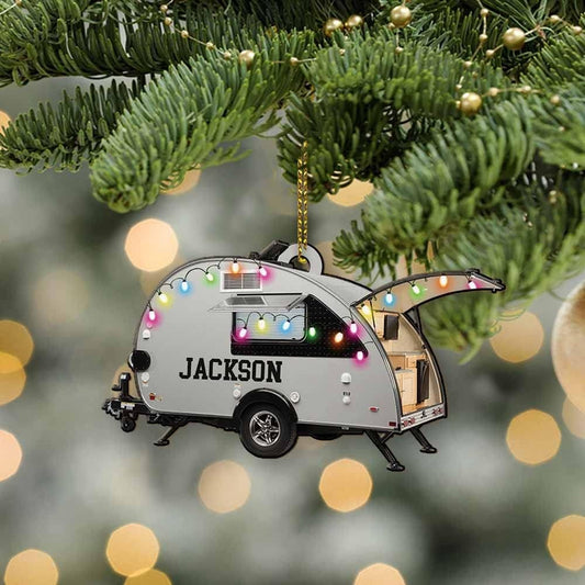 White Camper Ornament Travel Trailer Camping Christmas Ornament Family Ornaments for Christmas Tree Camping Xmas Ornament Acrylic Shaped Flat Ornaments, Ornament Decoration, Ornament For Gift, Ornament Christmas