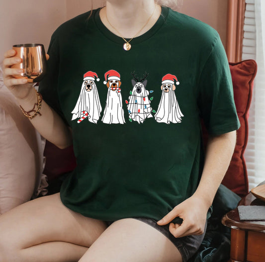 Ghost Dog With Santa Claus Hat Sweatshirt, Christmas Spooky Sweatshirt, Dog Ghost T-shirt, Sweatshirt Christmas, Christmas For Gift