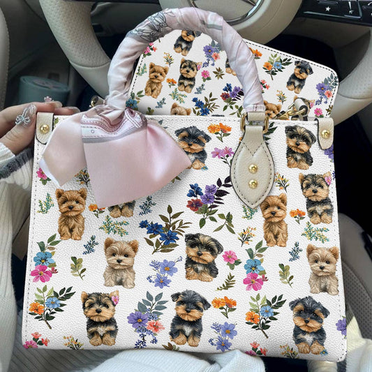 Leather Bag Yorkie Blossom Charm