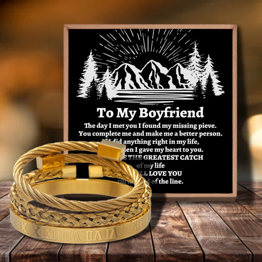 To My Boyfriend - Greatest Catch Of My Life Roman Numeral Bangle Weave Bracelets