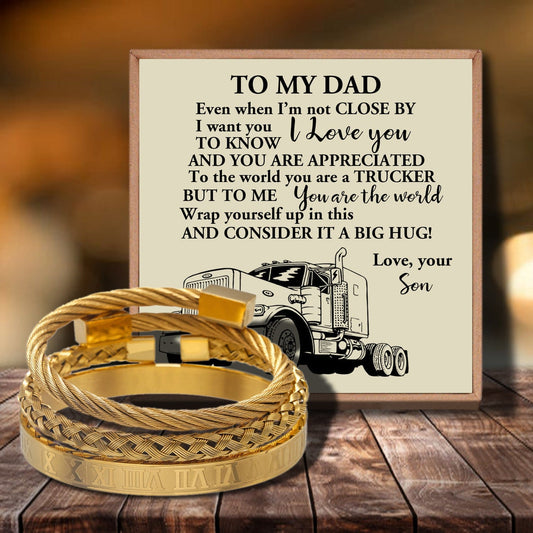 Son To Dad - You Are The World's Best Trucker Bangle Weave Roman Numeral Bracelets