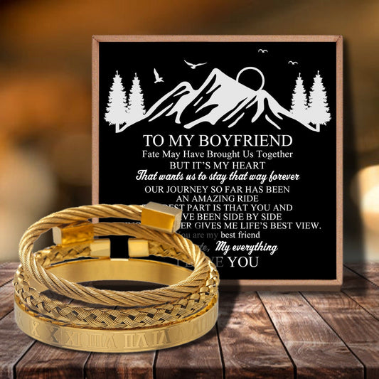 To My Boyfriend - You Are My Everything Roman Numeral Bangle Weave Bracelets