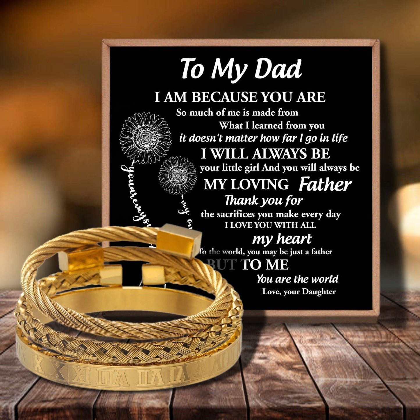 Daughter To Dad - I Will Always Be Your Little Girl Bangle Weave Roman Numeral Bracelets