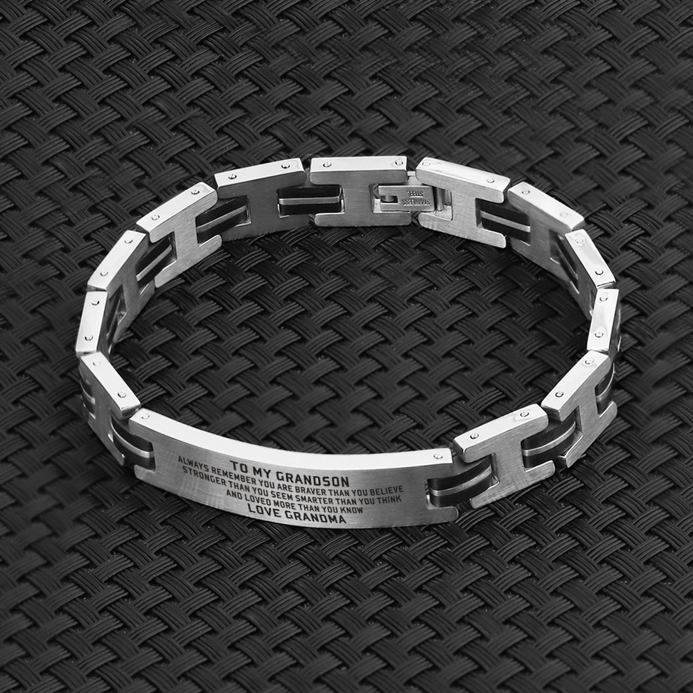 Grandma To Grandson - You Are Loved More Engraved Men's Bracelet