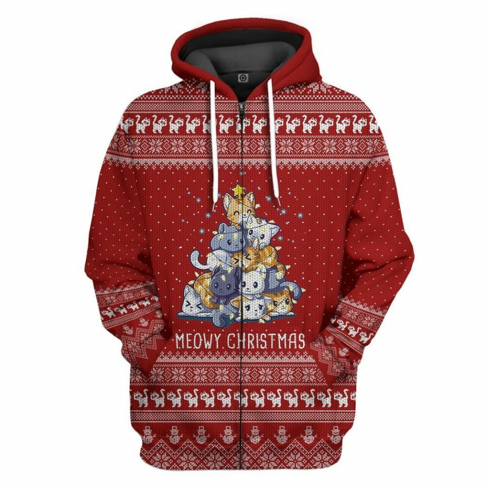 3D Meowy Christmas Tree Custom Tshirt Hoodie Apparel