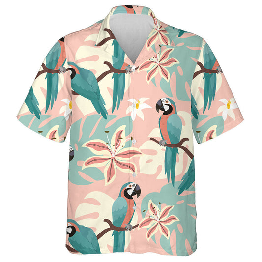 Beautiful Bird Parrots With Tropical Leaves Hawaiian Shirt, Hawaiian For Gift