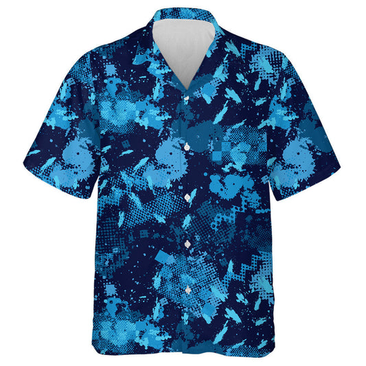 Watercolor Blue Splashes Ink Camouflage Pattern Hawaiian Shirt, Hwaiian For Gift