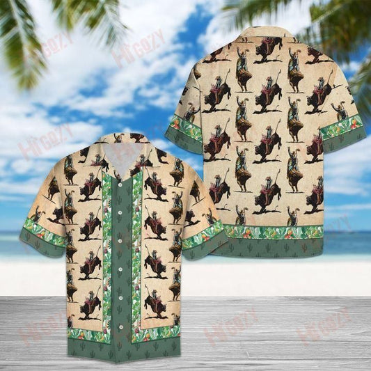 Bull Riding Tropical Short Sleeve Shirt Vacation Aloha Shirt Tactical Hawaiian Shirt Hawaiian Shirts For Men,Hawaiian Shirt Gift, Christmas Gift