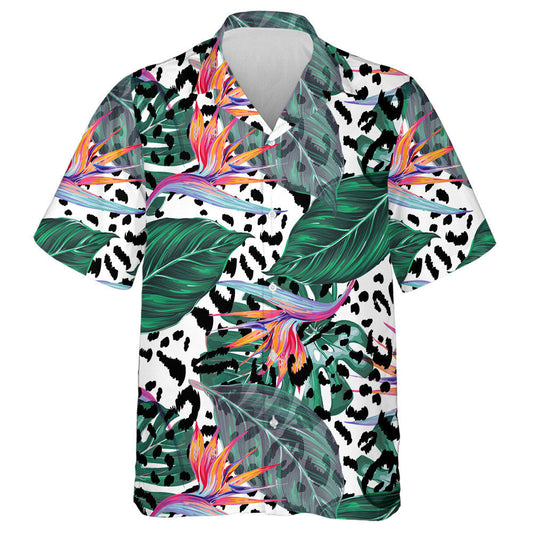 Tropical Floral With Exotic Flowers On Leopard Hawaiian Shirt, Hawaiian Shirt Gift, Christmas Gift