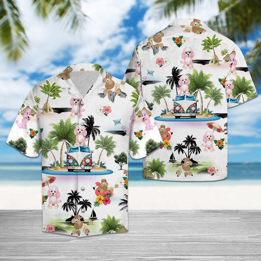 Hippie Van Poodle Vacation On Island Pattern Hawaiian Shirt, Hawaiian Shirt Gift, Christmas Gift
