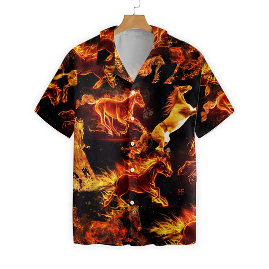 Flaming Horses Running To The Freedom Design Hawaiian Shirt, Hawaiian Shirt Gift, Christmas Gift