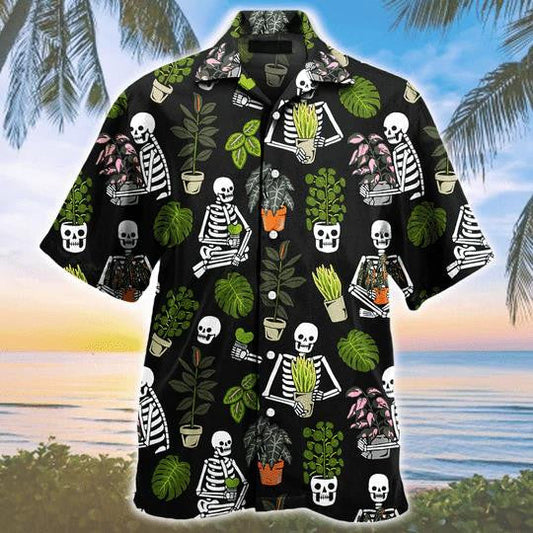 Beautiful Plant Potted Gardener Skull Pattern Hawaiian Shirt, Hawaiian For Gift