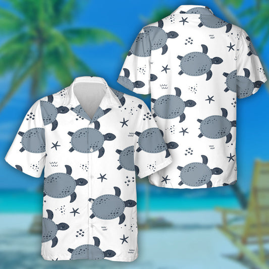 Ocean World Collection Turtles And Stars On White Hawaiian Shirt, Hawaiian Shirt Gift, Christmas Gift