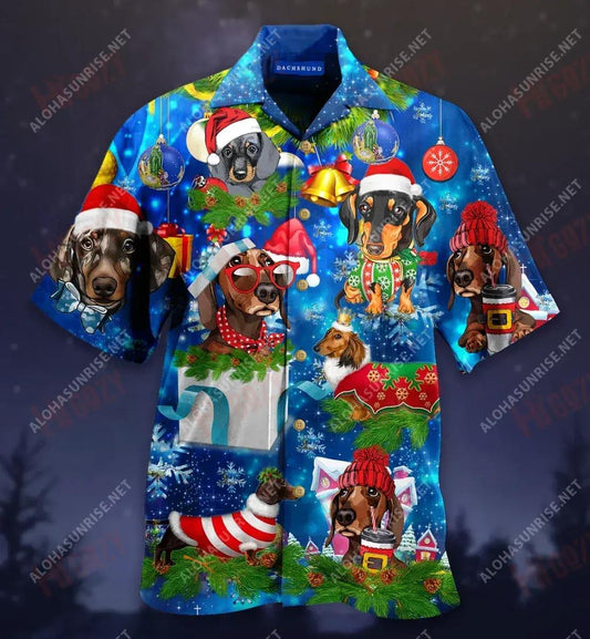 Gearr Ar Cosa, Fada Ar Grá Dachshund Nollag Gearr Léine Haváís Laethanta Saoire Aloha Shirt Léinte Haváís Saincheaptha Léinte haváíais d'Fhir, Léine Haváís Bronntanas, Bronntanas Nollag