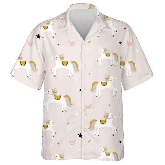 Cartoon Cute Horse And Gold Star Hawaiian Shirt, Hawaiian For Gift
