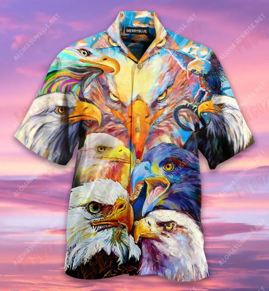 Colorful Eagles Unisex Short Sleeve Shirt Hobbies Aloha Shirt Hawaiian Crazy Shirts Hawaiian Shirts For Women, Hwaiian For Gift