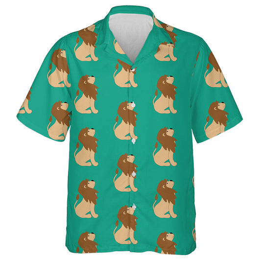 Lion Sitting On Green Background Hawaiian Shirt, Hawaiian For Gift