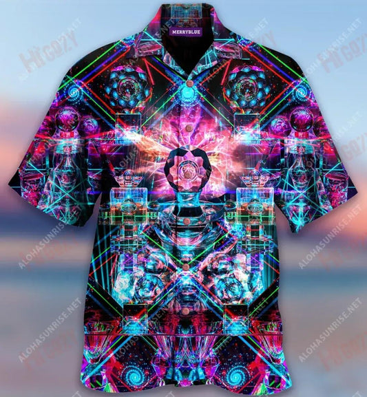 Kaleidoscope Glass Colorful Lazer Unisex Léine Haváís Laethanta Saoire Gearr Muinchille Oirbheartaíochta Léinte Haváís Léinte haváíais do Mhná, Bronntanais Léine haváíais, Bronntanas Nollag