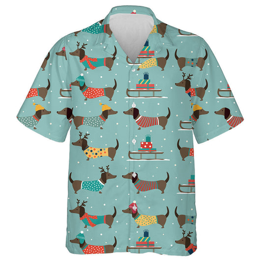 Christmas Dachshund Wearing Hats And Clothes Hawaiian Shirt, Hawaiian For Gift