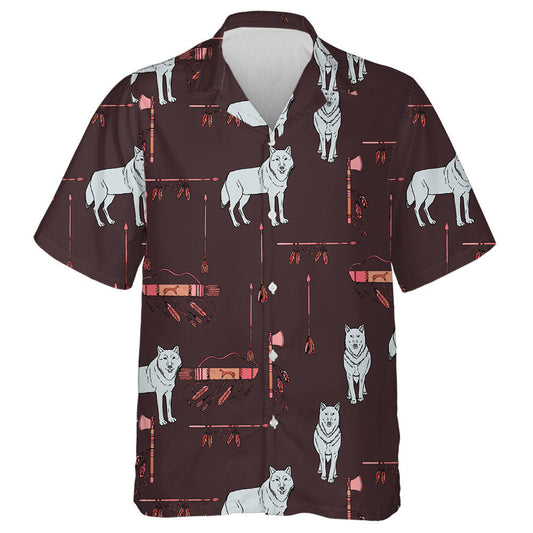 Hipster With Wolf American Indian Sketches Hawaiian Shirt, Hawaiian For Gift