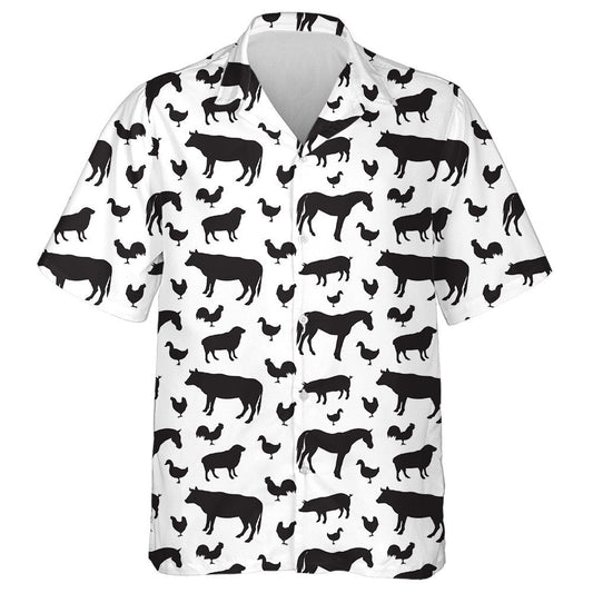 Black Domestic Animals Silhouette And Horses Hawaiian Shirt, Hawaiian For Gift