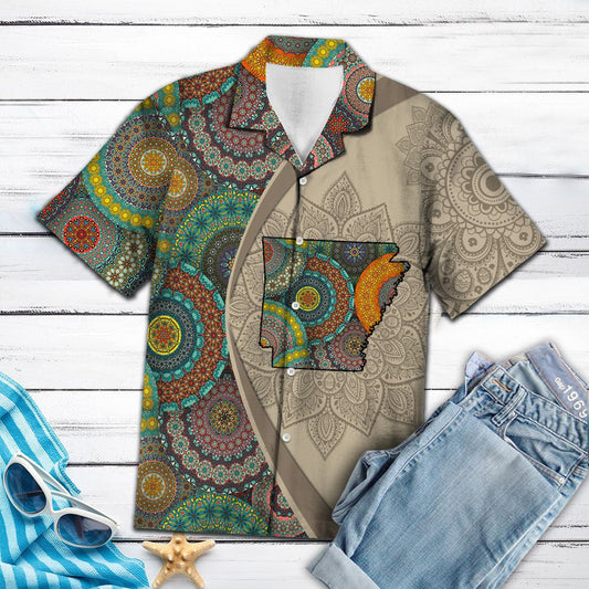 Typical Arkansas Map With Mandala Flowers Hawaiian Shirt, Hawaiian For Gift