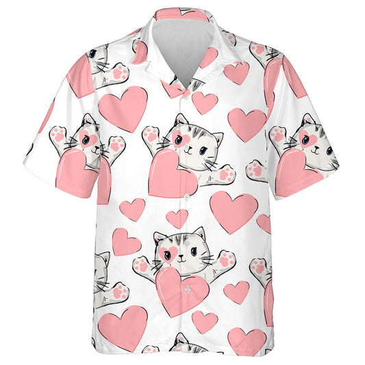 Valentine's Day Cat And Heart In Face Hawaiian Shirt, Hawaiian Shirt Gift, Christmas Gift
