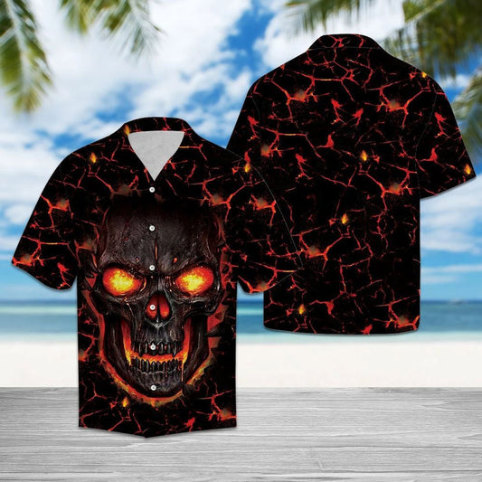 Skull Lava Fire Eyes Design Hawaiian Shirt,Hawaiian Shirt Gift, Christmas Gift