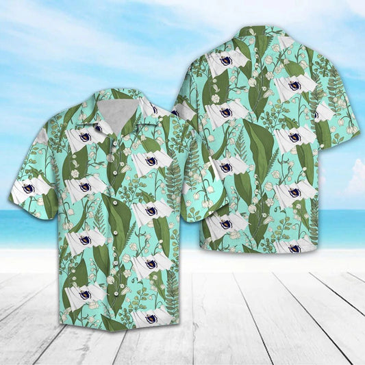 Massachusetts Mayflower With Green Leaves On Mint Hawaiian Shirt, Hawaiian Shirt Gift, Christmas Gift