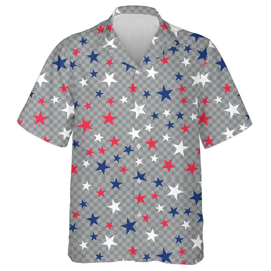 USA Stars On Gray Checkered Background Hawaiian Shirt, Hwaiian For Gift
