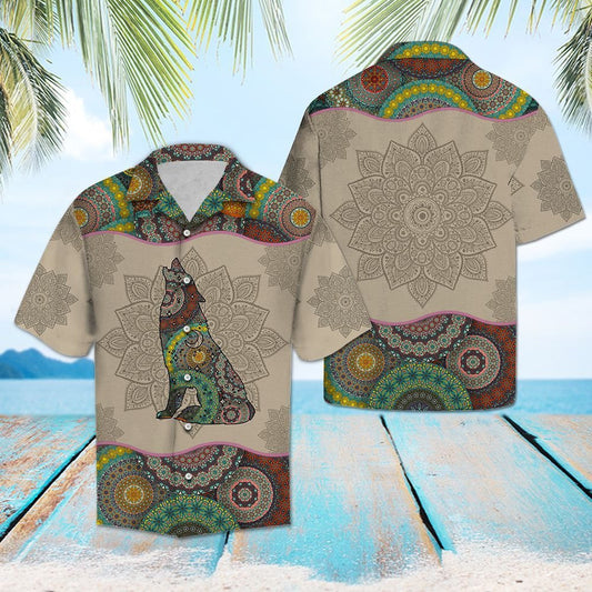 Howling Wolf Mandala Style Flower Patchwork Hawaiian Shirt, Hawaiian Shirt Gift, Christmas Gift