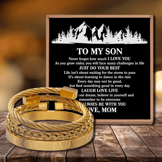 Mom To Son - Just Do Your Best Roman Numeral Bangle Weave Bracelets Set