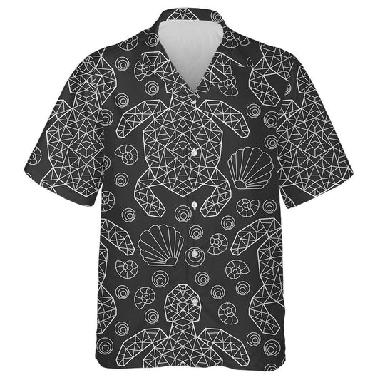 Light Contour Geometric Turtles And Seashells Hawaiian Shirt, Hawaiian For Gift