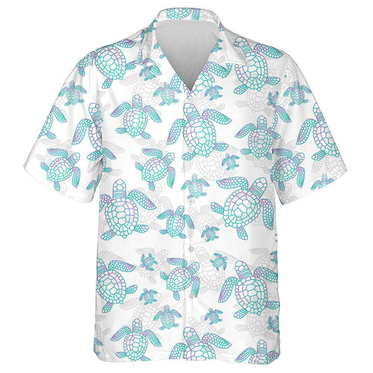 Linear Bright Colored Silhouettes Of Turtles Hawaiian Shirt, Hawaiian For Gift
