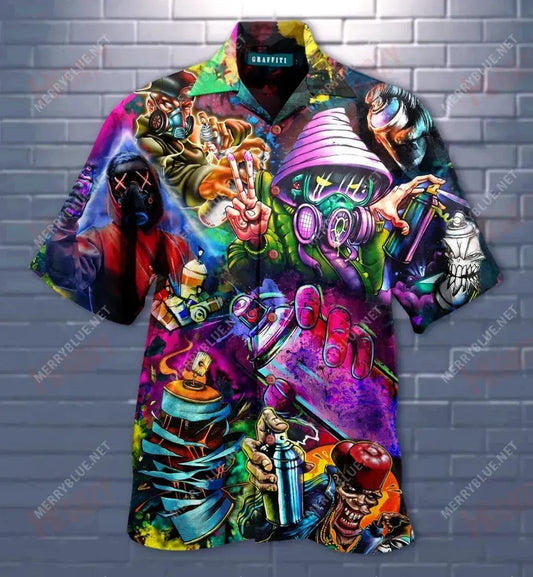 Tá Graffiti Mo Theiripe Léine Gearr Haváís Caitheamh aimsire Gearr Muinchille Léinte Crazy Haváíais Léinte haváíais d'Fhir, Bronntanas Léine Haváís, Bronntanas Nollag