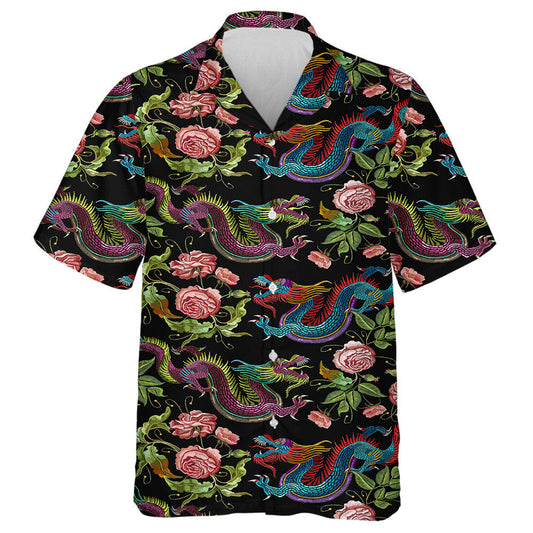 Classic Asian Dragon And Beautiful Peony Hawaiian Shirt, Hawaiian For Gift