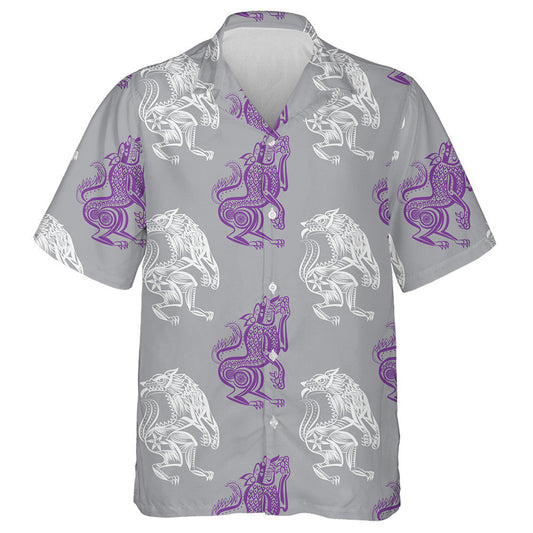 Illustration White And Purple Wolf Doodle Hawaiian Shirt, Hawaiian For Gift