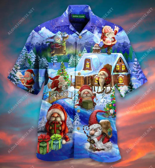Little Santa Shona Nollag Gearr Léine Haváís Caitheamh aimsire Aloha Shirt Léinte Crazy Haváís Patrún Léine Haváíais, Bronntanas Léine Haváís, Bronntanas Nollag