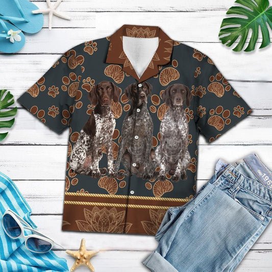 Playful German Shorthaired Pointer Flower Paw Pattern Hawaiian Shirt, Hawaiian Shirt Gift, Christmas Gift