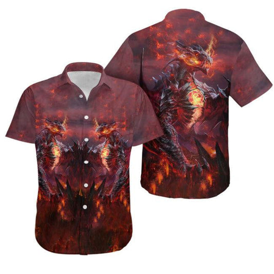 Dragon Lover On Red Background Pattern Hawaiian Shirt,Hawaiian Shirt Gift, Christmas Gift