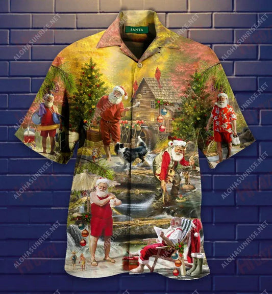 This Is My Happy Place Santa Claus Unisex Short Hawaiian Shirt Vacation Short Sleeve Best Hawaiian Shirts Funny Hawaiian Shirts, Hawaiian Shirt Gift, Christmas Gift