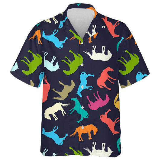 Horse Silhouettes In Colors On Dark Hawaiian Shirt, Hawaiian For Gift